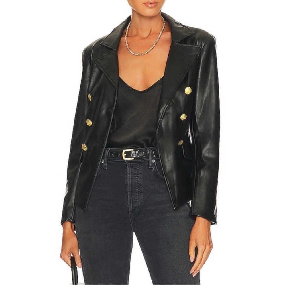 Aves Les Filles Black Blazer Faux Leather Military Style Jacket Small‎